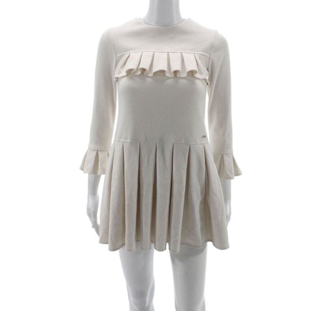 Patachou Childrens Girls Long Sleeves Pleated A Line Dress White Size 10